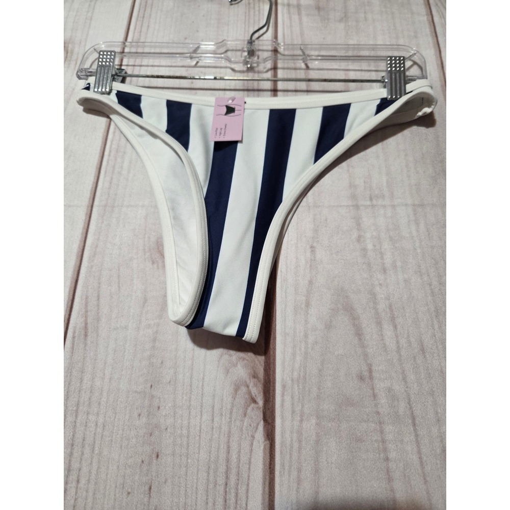 Wild Fable Navy White Striped High Leg Extra Cheeky Bikini Bottom Small NWT
